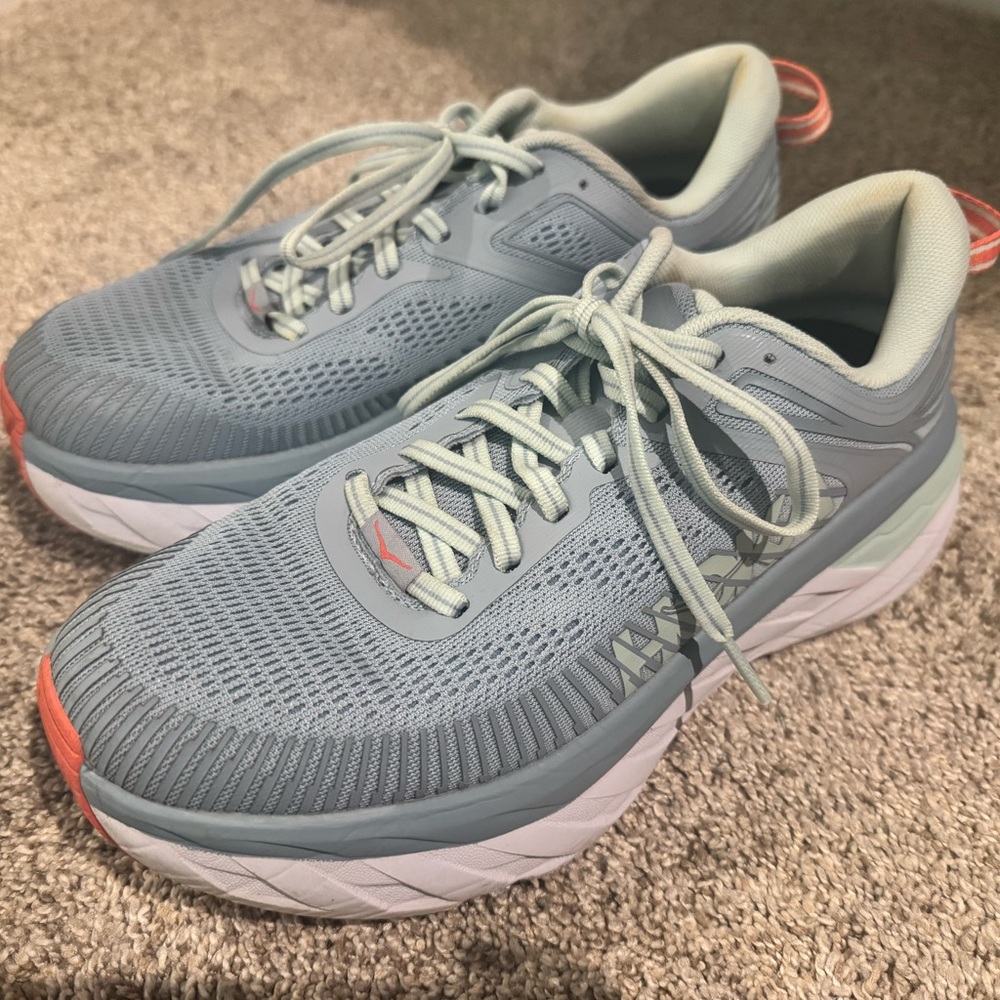 Hoka Women's Athletic Shoes in light blue and coral
